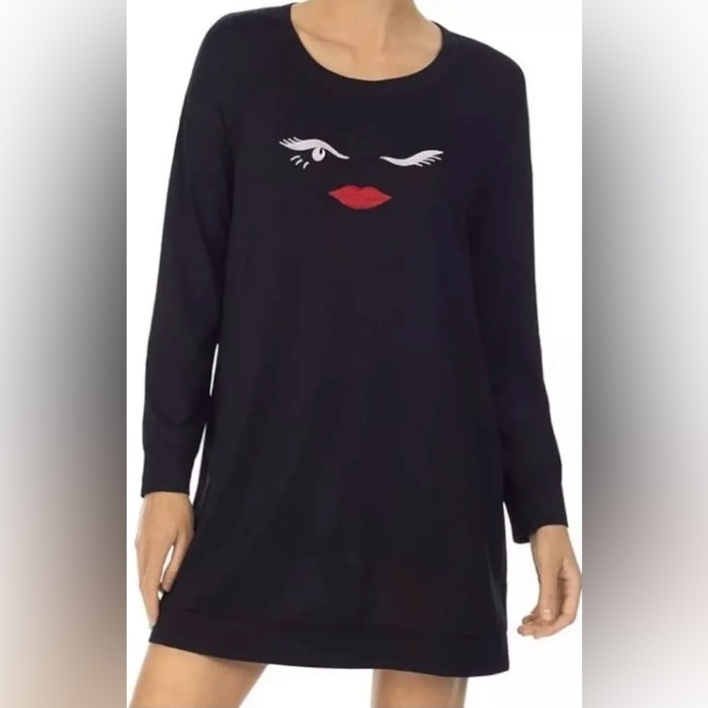 Kate Spade New York 'wink' Black Long Sleeve Sleepshirt , sz : medium